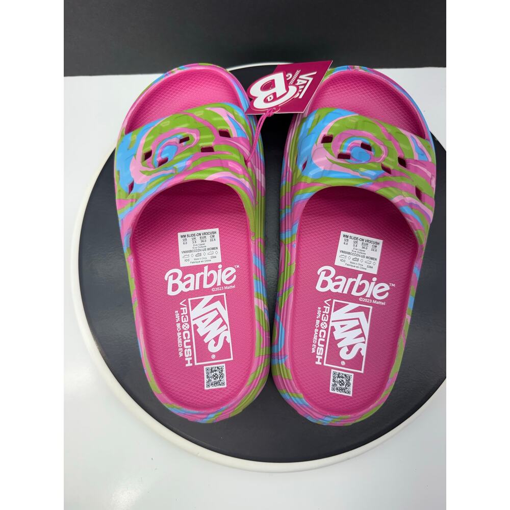 Vans x Barbie Slide On Vr3cush Womens Size 6 Trippy Pink Swirl Slip On Sandals - Picture 7 of 11